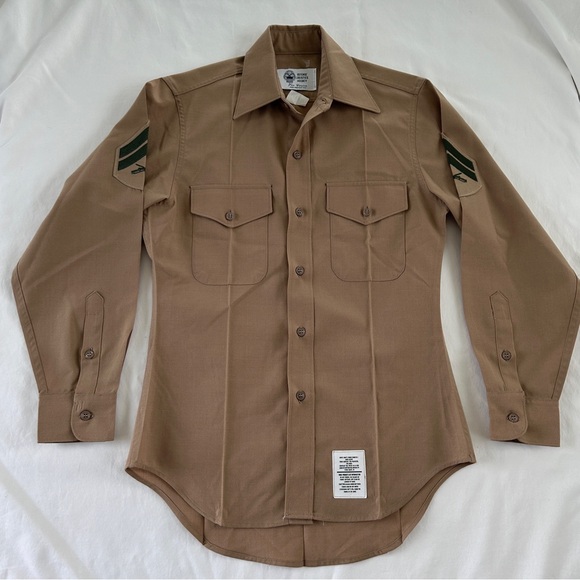 14 1/2 x 32 - USMC Service Uniform Khaki Dress Long Sleeve Shirt Marine Corps - Picture 1 of 7